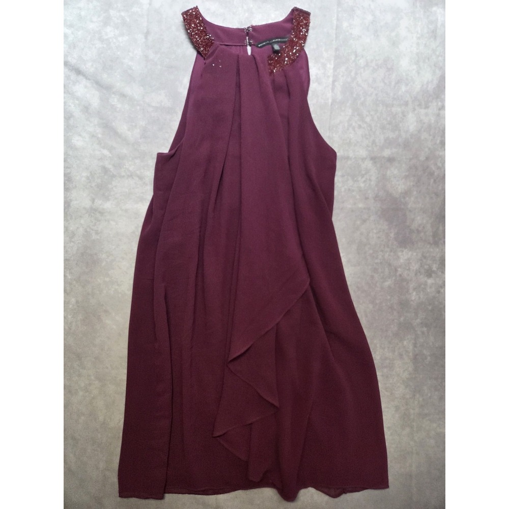 WHBM Magenta Dress Pleated Front Striking Red Beaded Neckline Flowy Lined Sz 12